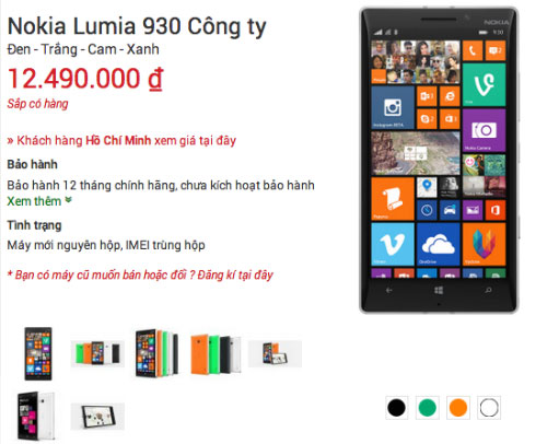 Lumia 930 chính hãng được rao giá từ 12,49 triệu đồng Lumia 930 chính hãng được rao giá từ 12,49 triệu đồng