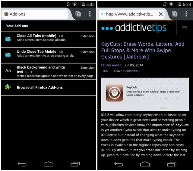 Black Background & White Text Những tiện ích tối ưu hóa cho Firefox trên Android