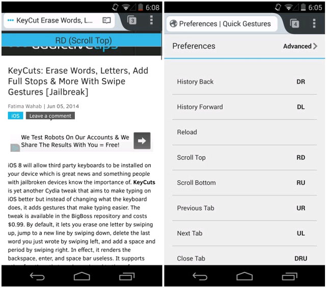 Quick Gestures Những tiện ích tối ưu hóa cho Firefox trên Android