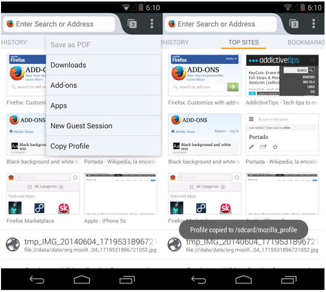 Copy Profile Những tiện ích tối ưu hóa cho Firefox trên Android