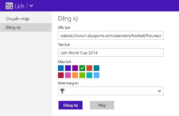 Đánh dấu lịch World Cup trong Lịch của Windows Phone