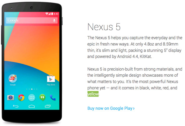 Nexus 5 sẽ có thêm phiên bản màu vàng?