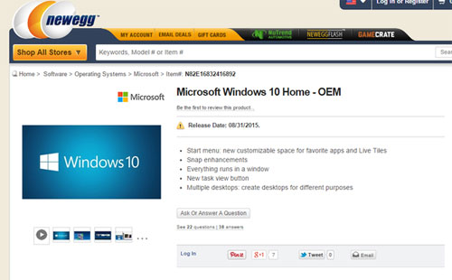 Rò rỉ giá bán và ngày phát hành của Windows 10 Giá bán Microsoft Windows 10 Home