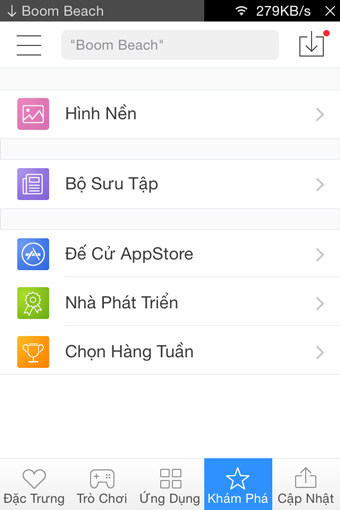 Phần tab Khám phá trên Mobomarket cho iOS Mobomarket cho iOS