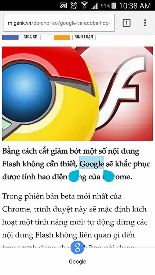 Google Chrome trên smartphone Android