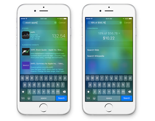 Giao diện tìm kiếm mới nhiều thông tin hơn cũng là một điểm mới trên iOS 9