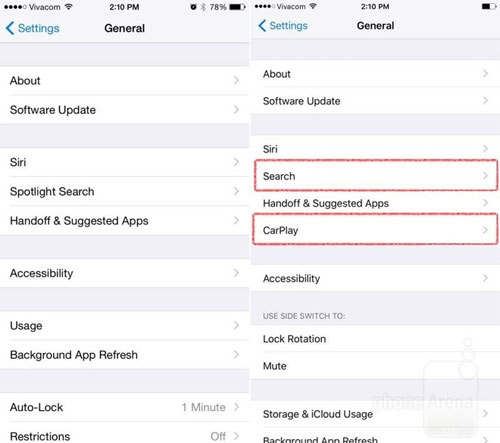 Menu mới trong General