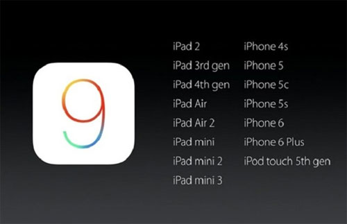 Danh sách các thiết bị sẽ nâng cấp được lên iOS 9