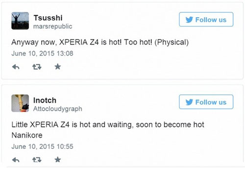 Người dùng phàn nàn Xperia Z4 quá nóng Than phiền của người dùng trên Twitter.