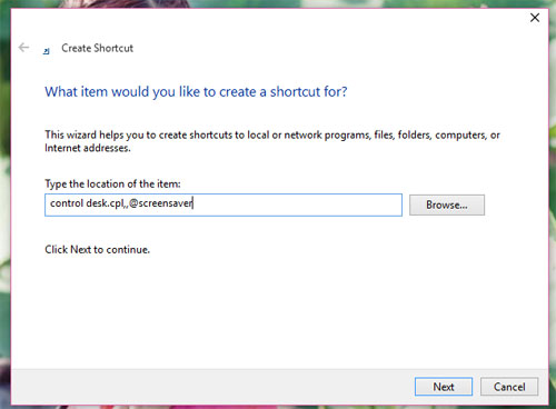 Làm thế nào để truy cập vào cài đặt Screen Saver trên Windows 10? Hộp thoại tạo shortcut xuất hiện, bạn hãy dán đoạn lệnh sau vào và nhấn Next