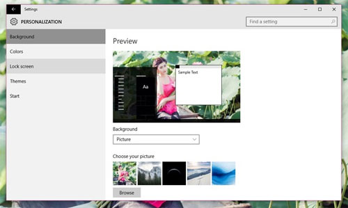 Làm thế nào để truy cập vào cài đặt Screen Saver trên Windows 10? Cửa sổ ứng dụng Settings xuất hiện, bạn hãy nhấn vào nhóm tùy chỉnh Personalization và chọn Lock screen