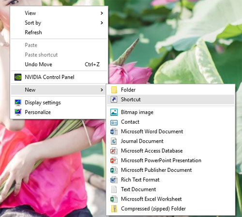 Làm thế nào để truy cập vào cài đặt Screen Saver trên Windows 10? Nhấn phải chuột vào desktop và chọn New > Shortcut