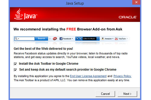 Thông báo cài đặt Ask Toolbar