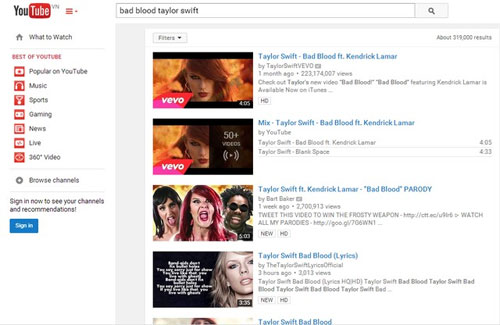 Tính năng tìm kiếm video trên Youtube