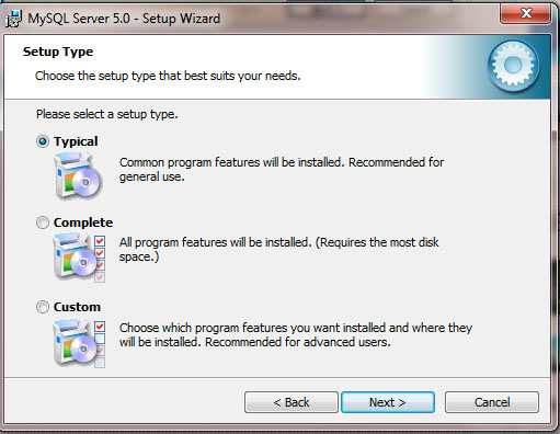 Chọn loại cài đặt, để mặc định và chọn Next