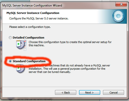 Chọn loại cấu hình, chọn Standard Configuration, và chọn Next