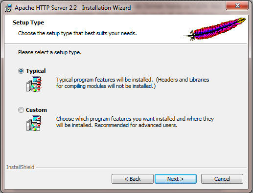 Chọn lọai cài đặt, để mặc định và chọn Next