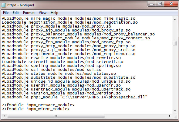 Tìm đến những dòng "LoadModule" và thêm vào: LoadModule php5_module "Ổđĩa:\\đường_dẫn_đến_thư_mục_php5\php5apache2.dll"