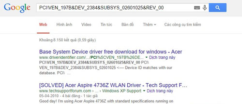 Các bước tìm driver phần cứng Windows