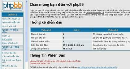 Đây là giao diện chính của panel cấu hình PHPBB