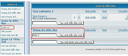 Tiếp theo là tạo diễn đàn cho phân loại