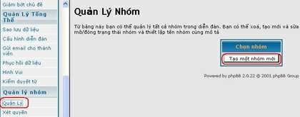 Chọn mục Quản Lý (bên trái) - chọn Tạo một nhóm mới.