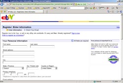 Trang đăng ký của Ebay