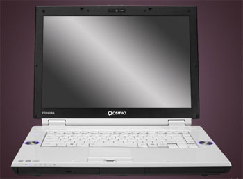 Qosmio F45 nổi bật với vỏ màu trắng của các phím piano