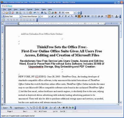 ThinkFree không chỉ là bộ ứng dụng văn phòng thực thụ chạy trên nền Web, mà còn cho phép bạn thao tác với cả những văn bản dùng chung