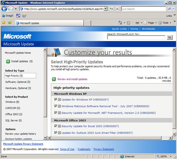 Microsoft Update website