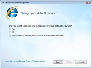 Tùy chọn đặt Internet Explorer 8 làm trình duyệt mặc định