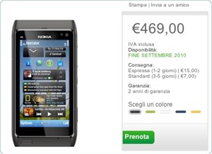 Nokia N8 giá 610 USD tại Italy 