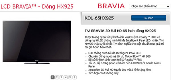 Sony VN bán TV 3D 65 inch trong tháng 9