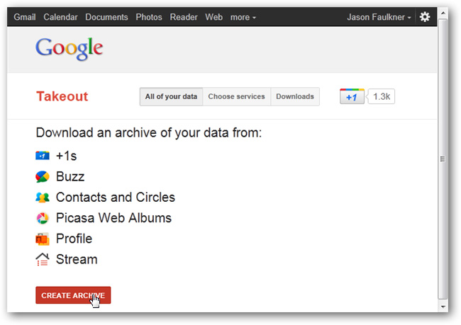 Tải và sao lưu dữ liệu của Google, Google Plus