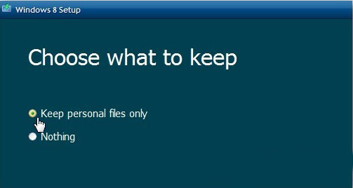 Chọn Keep personal files only để dữ lại file cá nhân