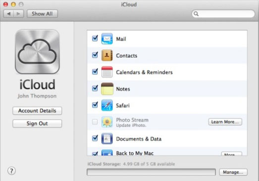 Đồng bộ iPhone, iPad với Mountain Lion qua iCloud