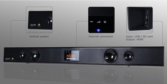 Sceptre SB301524W cho phép kết nối Internet và trình chiếu nội dung từ thẻ nhớ SD hay thiết bị USB.  Loa soundbar chạy hệ điều hành Android