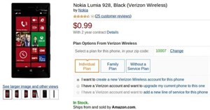 Verizon bán Nokia Lumia 928 chưa đến 1 USD