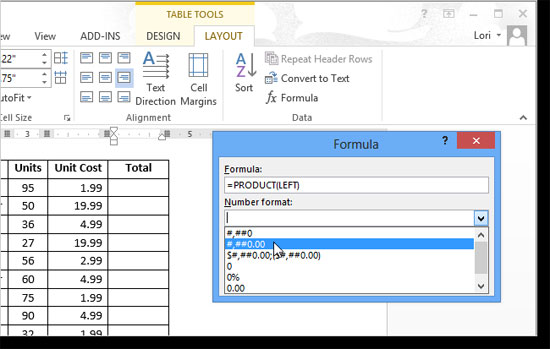 Hướng dẫn tính tổng dòng và cột trong Word 2013