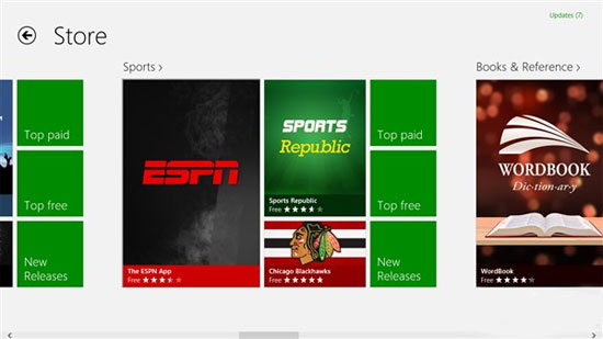 Còn nếu bạn là một người yêu thể thao, mời bạn vào gian hàng Sports. Hướng dẫn "đi chợ" trên Windows 8