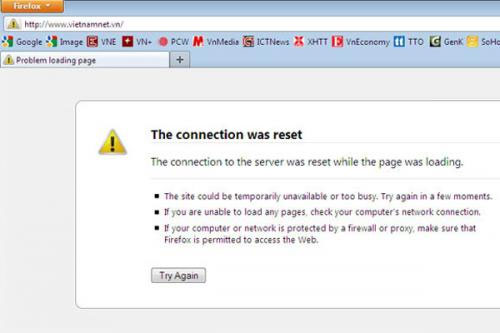 Thông báo lỗi truy cập Vietnamnet  Có hay không chuyện các trang báo điện tử bị tấn công DDoS?