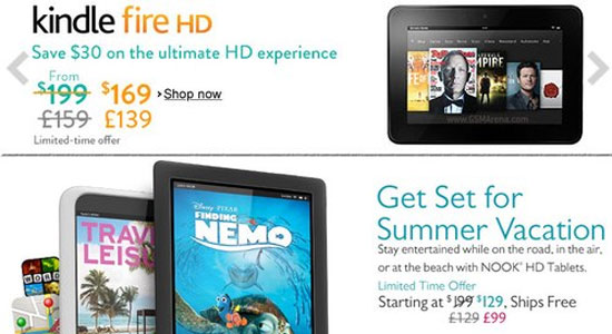 Giá mới của Kindle Fire HD và Nook HD. Kindle Fire HD, Nook HD và Slate 7 "rủ nhau" xuống giá