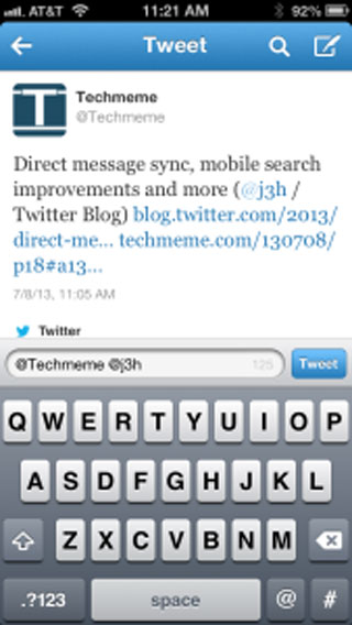 Twitter phiên bản mới hỗ trợ trả lời tweets không bị nhảy sang cửa sổ mới, giúp bạn vừa có thể trả lời vừa xem được nội dung tweets. Twitter cập nhật tính năng đồng bộ tin nhắn đa nền tảng