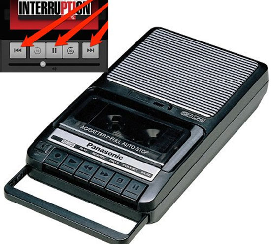 Những biểu tượng như chơi nhạc, tua về và tua đi trên ứng dụng chơi nhạc hiện nay lại được "học hỏi" từ các phím chức năng trên máy ghi âm bằng băng. Nguồn gốc các biểu tượng trên sản phẩm Apple