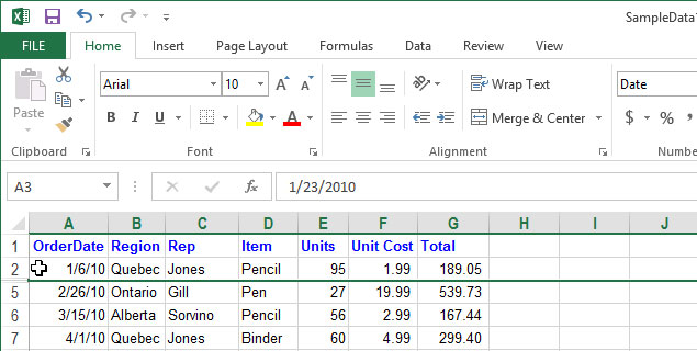 Cách tạm thời ẩn hàng, cột trong Excel 2013