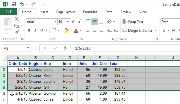 Cách tạm thời ẩn hàng, cột trong Excel 2013