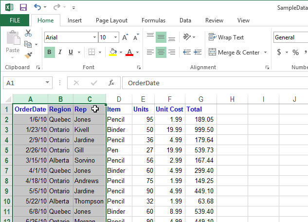 Cách tạm thời ẩn hàng, cột trong Excel 2013
