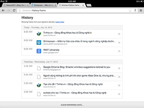 Xem đầy đủ lịch sử duyệt web trên Chrome phiên bản mới Chrome trên iOS cập nhật phiên bản mới