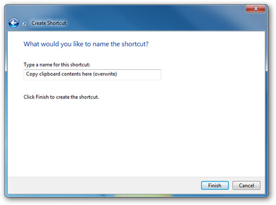 Cung cấp tên mô tả cho shortcut Cách gửi nội dung của clipboard sang tập tin văn bản