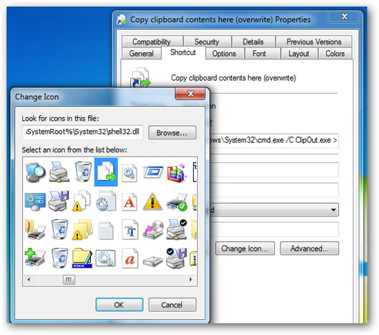 Chọn biểu tượng tùy thích trên Look for icons in this file Cách gửi nội dung của clipboard sang tập tin văn bản